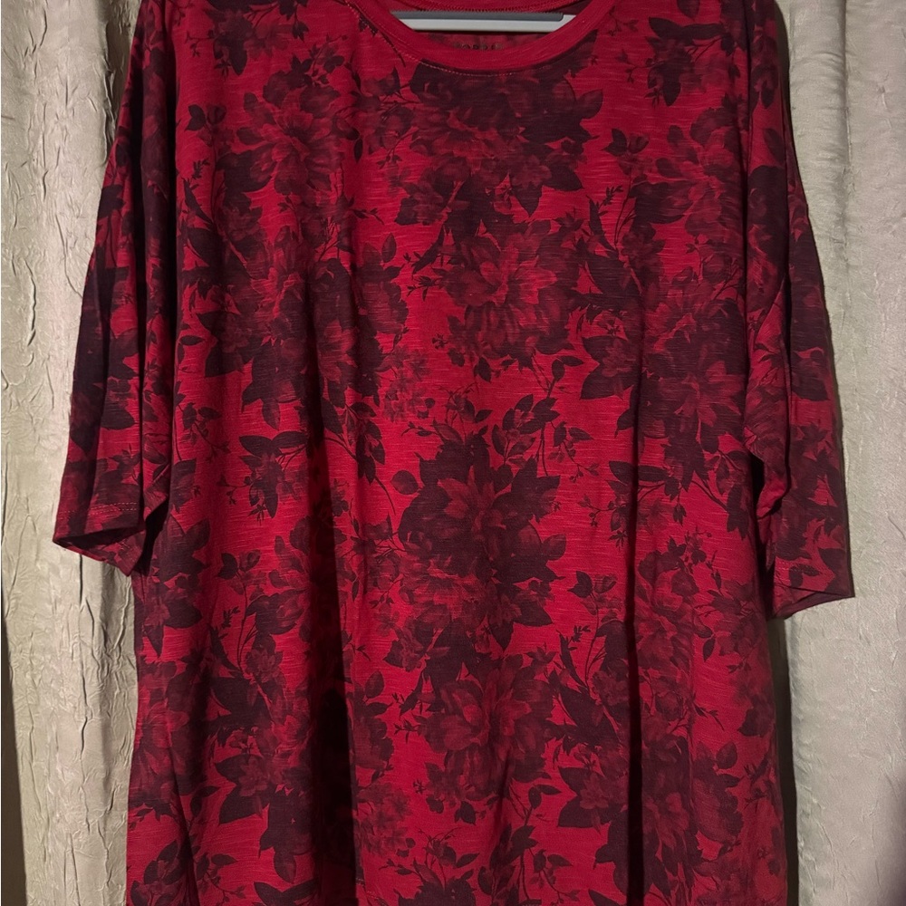 Torrid Red Floral Long Sleeve Top